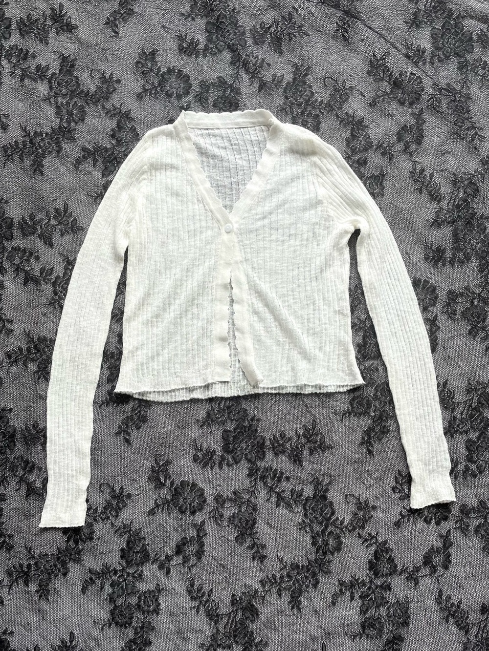 White Ribbed Button Front Cropped Bolero Cardigan